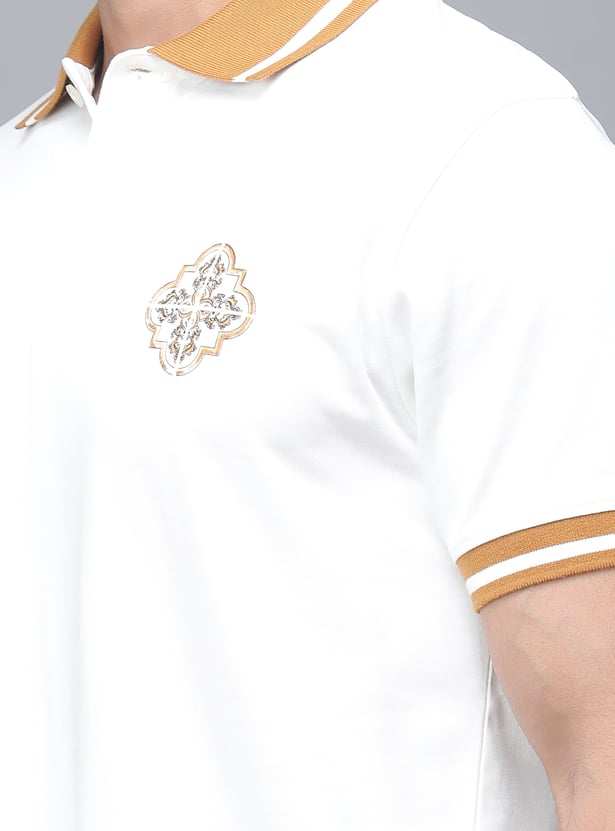 Men’s White Polo T-Shirt with Contrast Collar & Hem Detail