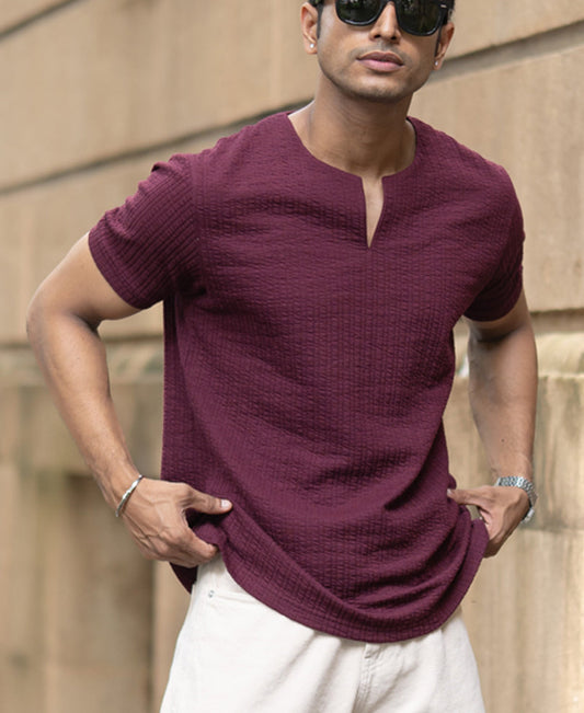 Wine Structured Stripe T-Shirt