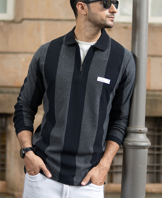 Grey And Black Stripe Lightweight T-Shirt