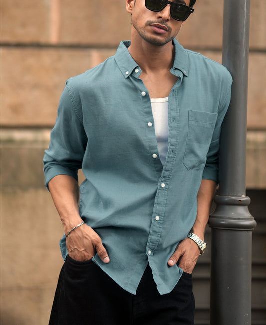 Dusty Blue Linen Blend Shirt
