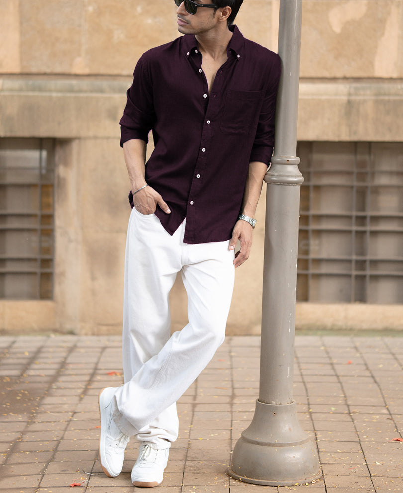 Dark Wine Linen Blend Shirt