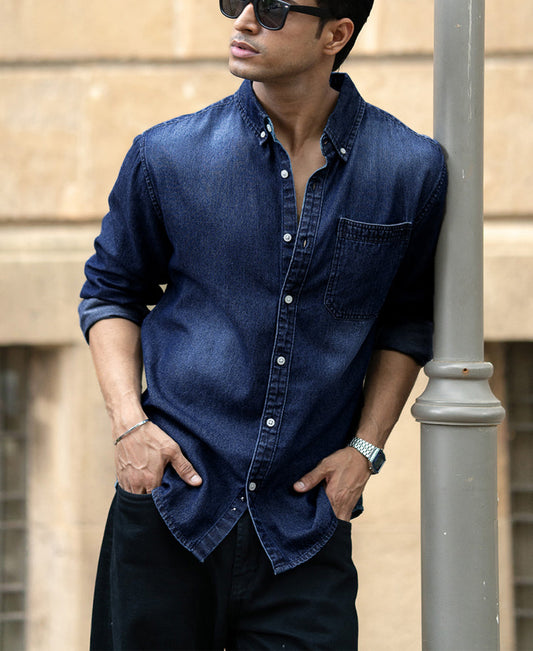 Dark Blue Washed Denim Shirt