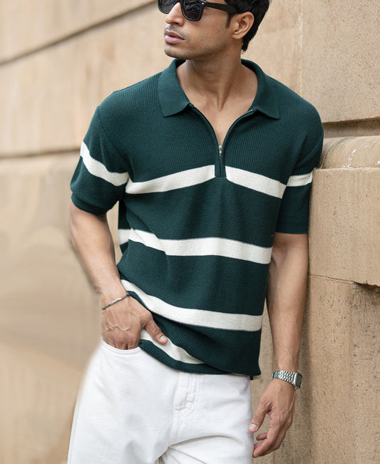 Pine Striped Zipper T-Shirt