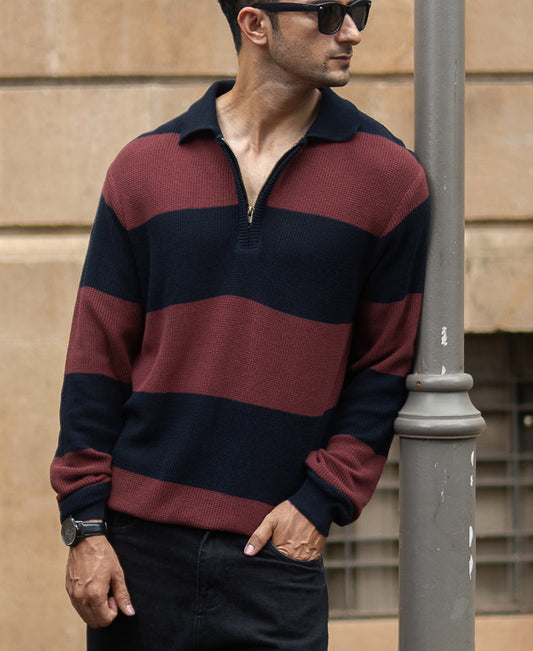 Brown And Navy Striped T-Shirt