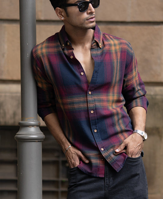 Multicolour Twill Checks Buttondown Shirt