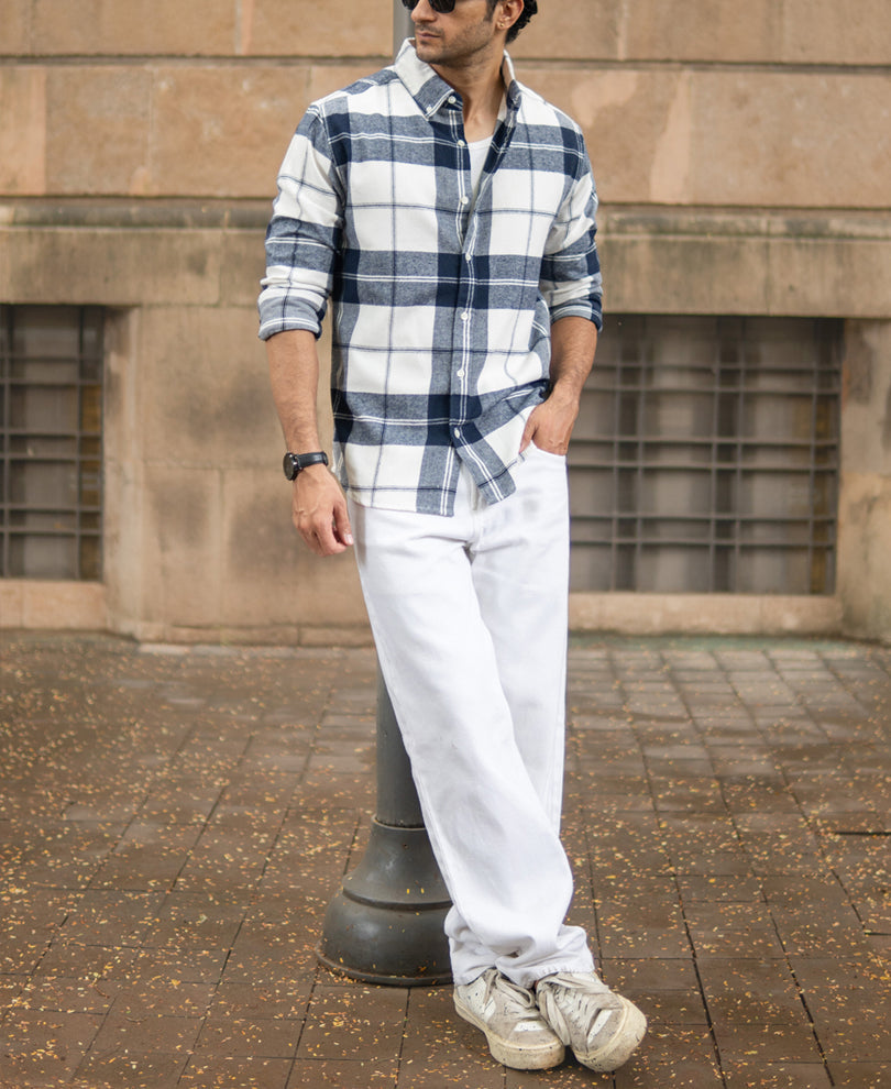 Navy And White Macro Checks Shirt