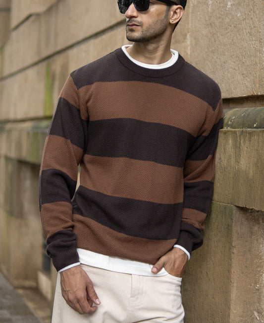 Brown Structured Stripe T-Shirt