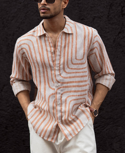 Rust Brown Regular Fit Full Sleeves Shirt