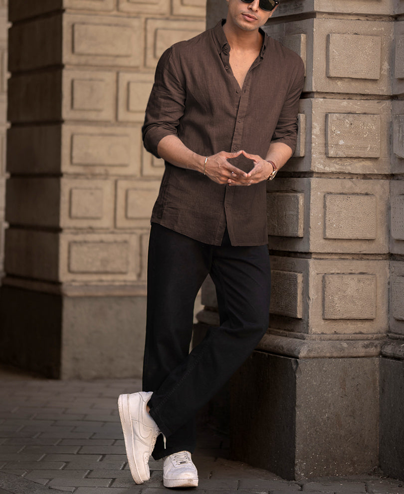 Brown Linen Blend Shirt