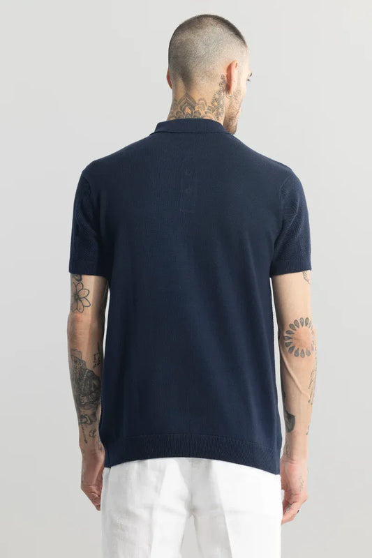 Men’s Navy Ribbed Polo T-Shirt | Premium Slim Fit Casual Wear