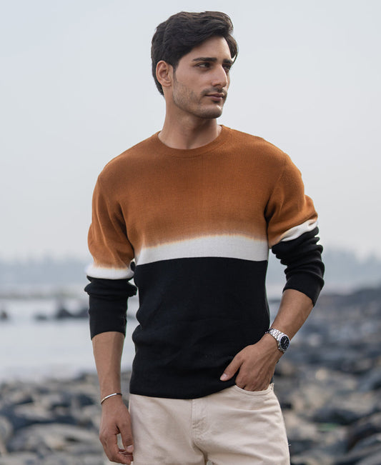 Brown And Black Stripe Knit T-Shirt