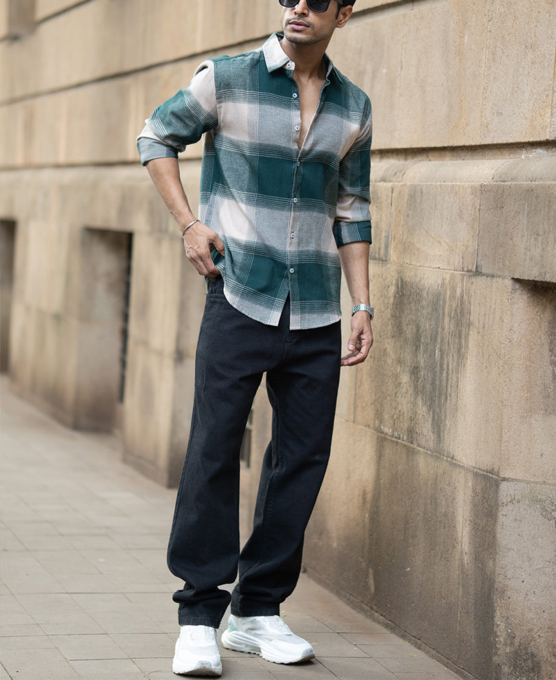 Green Lightweight Flannel Check Shirt