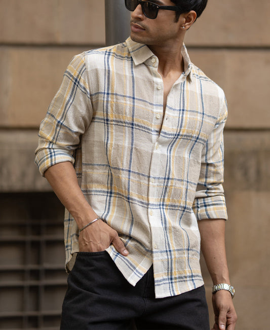 Beige Lightweight Structure Checks Shirt