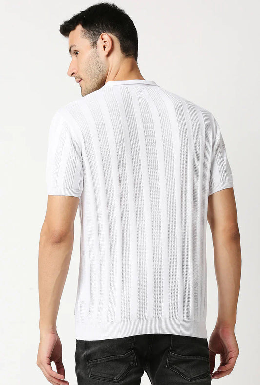 Men’s White Ribbed Polo T-Shirt | Premium Slim Fit Casual Wear