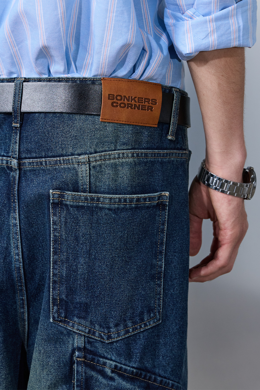 Tinted Blue Cargo Denim Pants