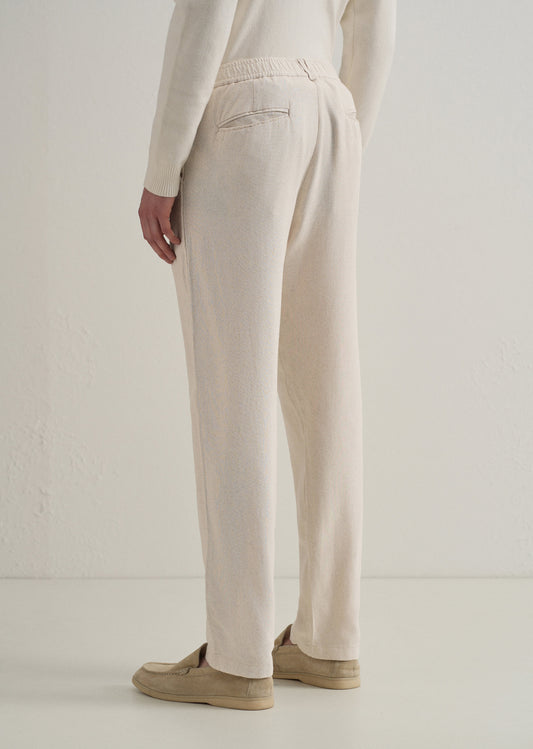 Beige Relaxed Fit Blended Linen Trouser