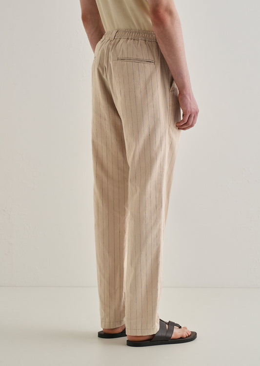 Beige Stripe Relaxed Linen Trouser