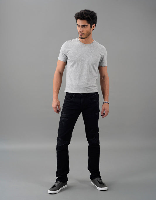 Black 5 Pocket Mid-Rise Slim Straight Fit Jeans
