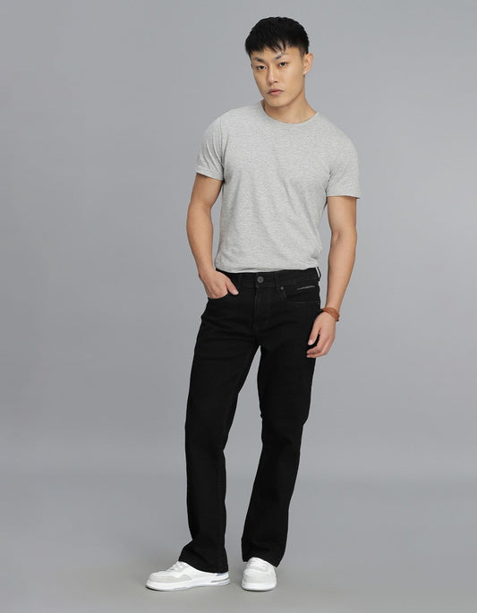 Black 5 Pocket Mid Rise Loose Boot Leg Cropped Jeans