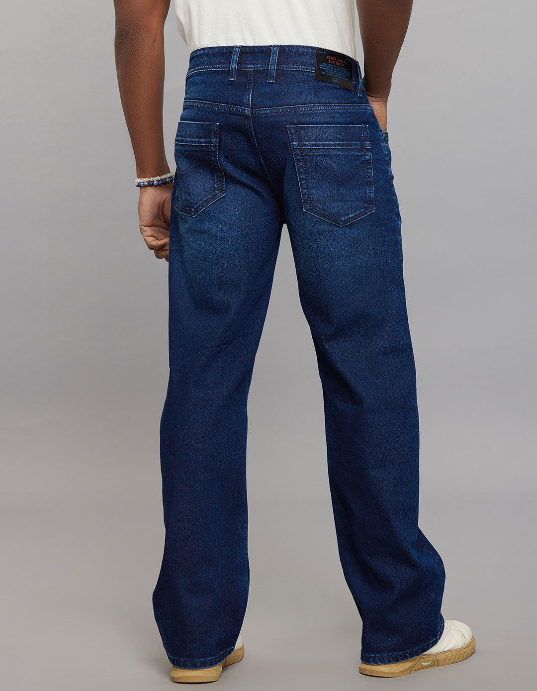 Dark Blue 5 Pocket Midrise Loose Fit Stretch Jeans