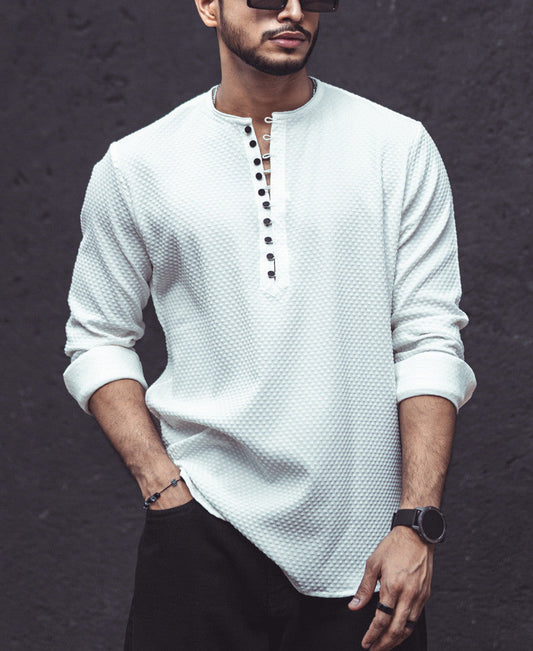 White Textured Kurta Style Shirt