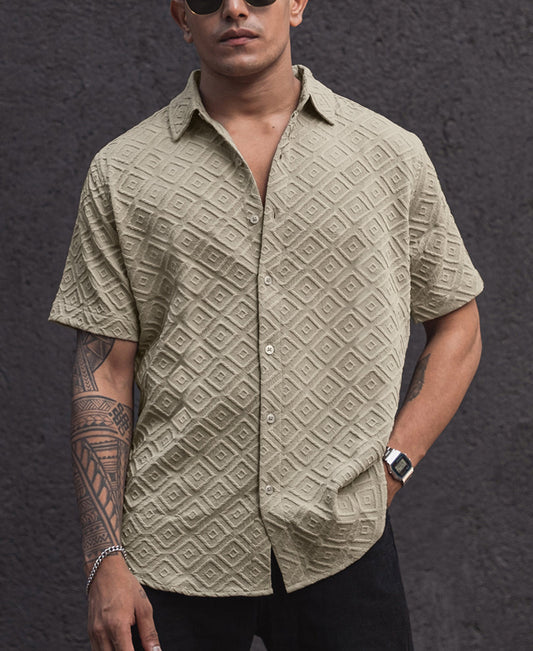 Beige Oversized Structured Half Sleeves Shirt