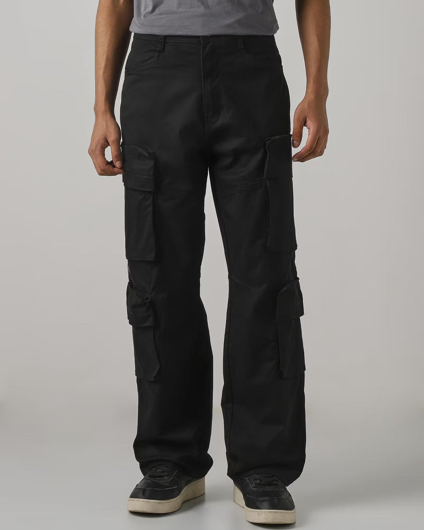 Black Ultra Loose Fit Cotton Cargos
