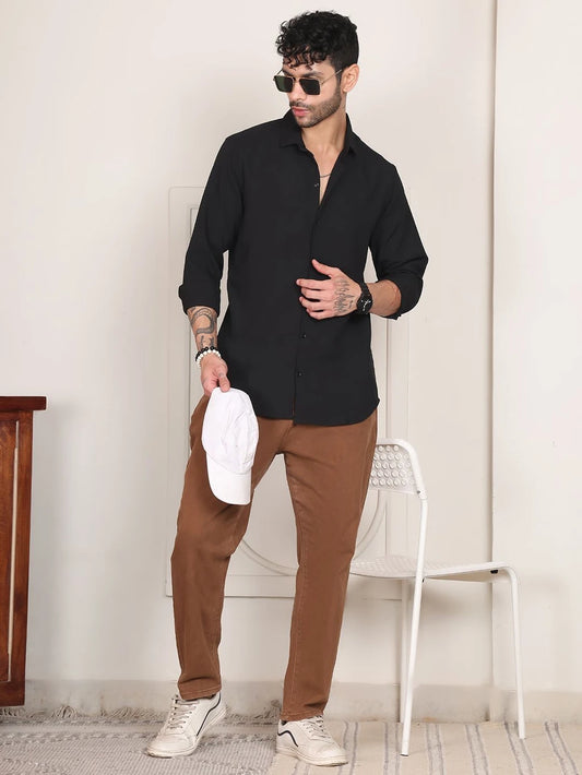 Men’s Classic Black Button-Down Shirt – Relaxed Fit