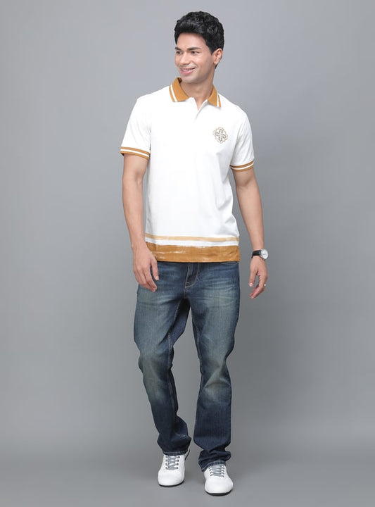 Men’s White Polo T-Shirt with Contrast Collar & Hem Detail