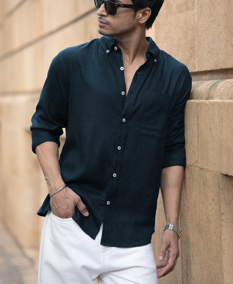Airforce Blue Linen Blend Shirt