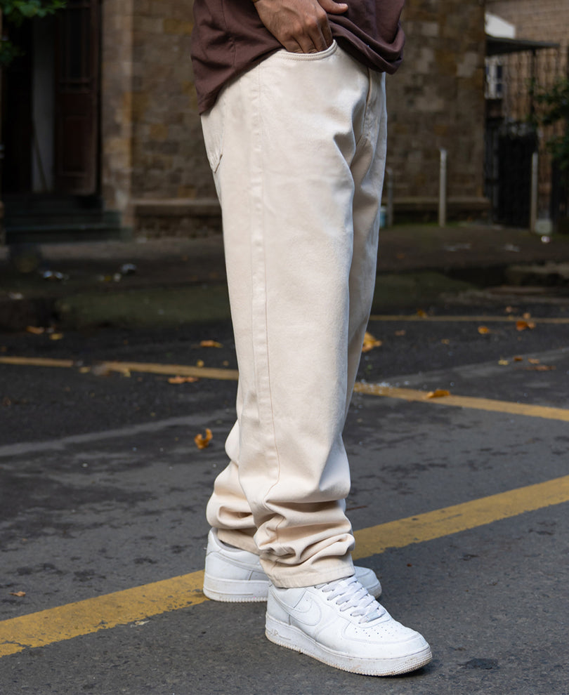 Cream Baggy Fit Jeans