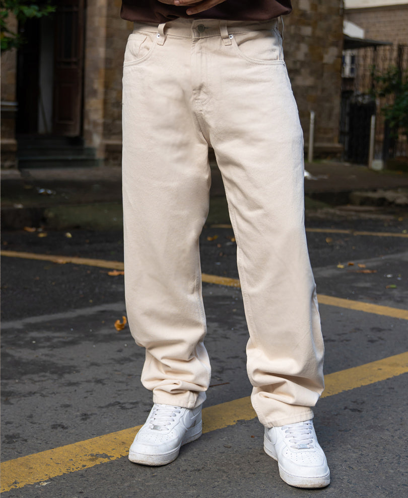 Cream Baggy Fit Jeans