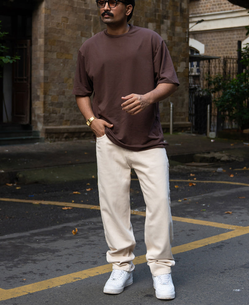 Cream Baggy Fit Jeans