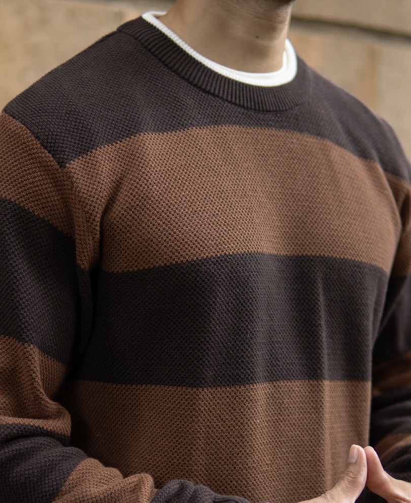 Brown Structured Stripe T-Shirt