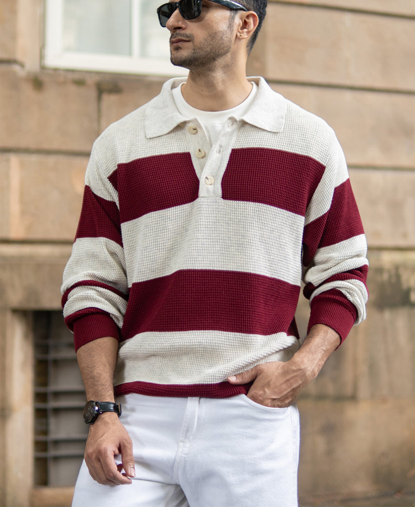 Wine Structured Stripe T-Shirt