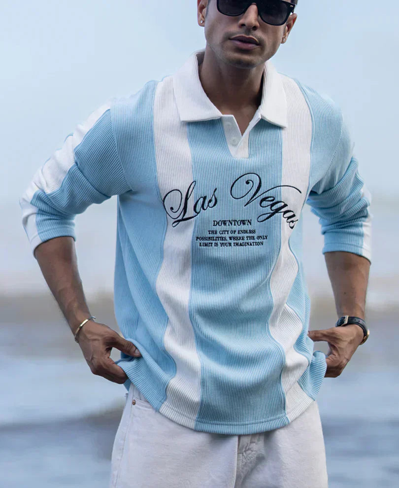 Blue Paneled Embroidery T-Shirt