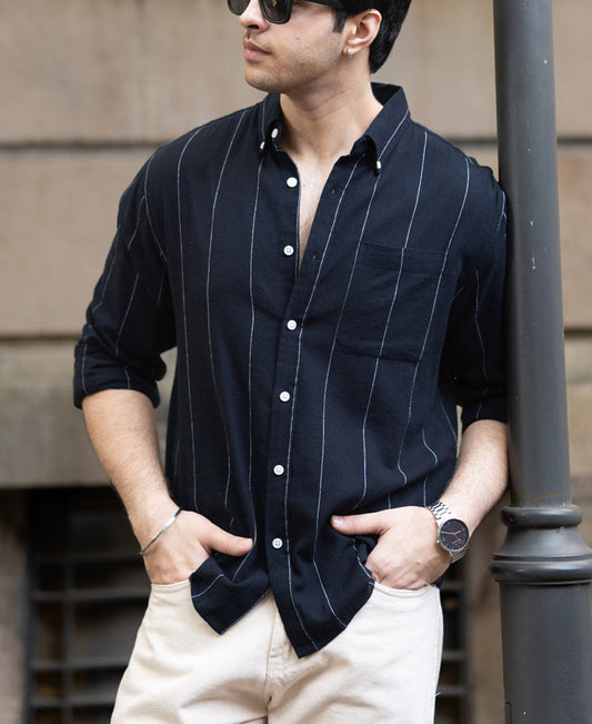 Navy Lightweight Linen Striped Shirt