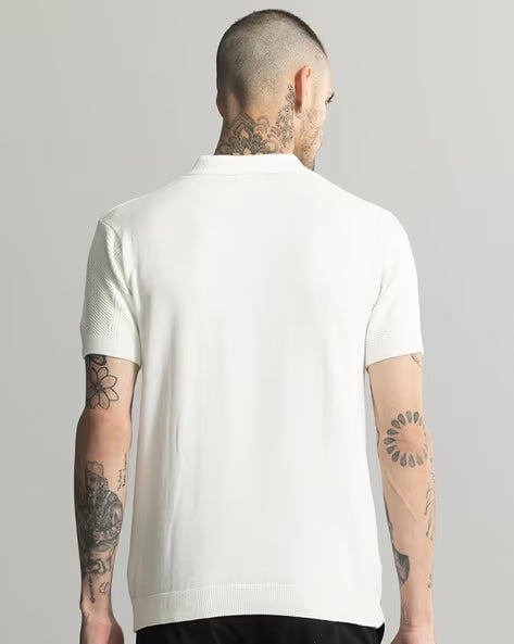 Men’s White Ribbed Polo T-Shirt | Premium Slim Fit Casual Wear