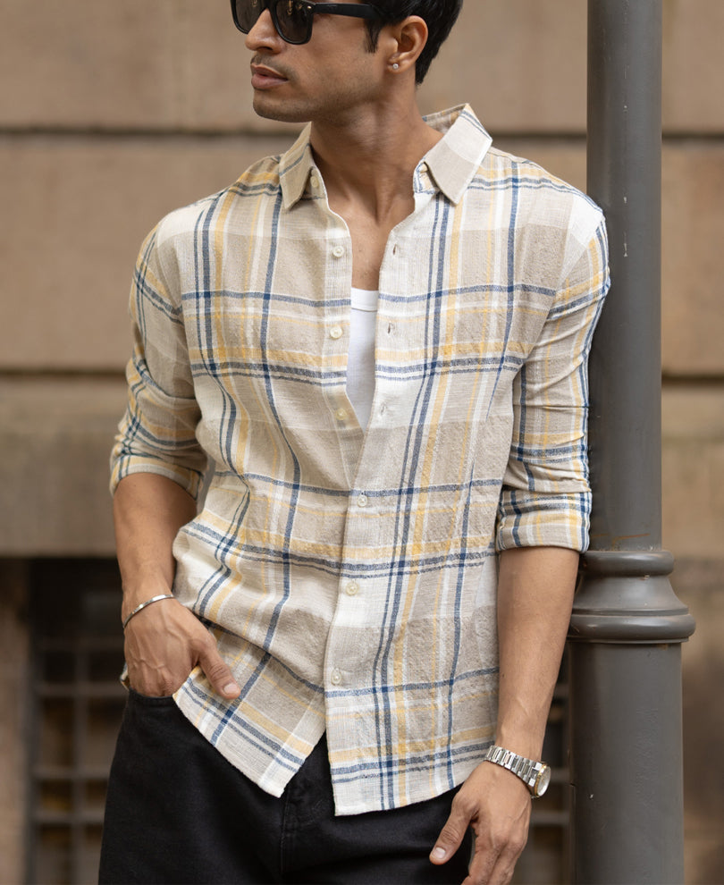 Beige Lightweight Structure Checks Shirt