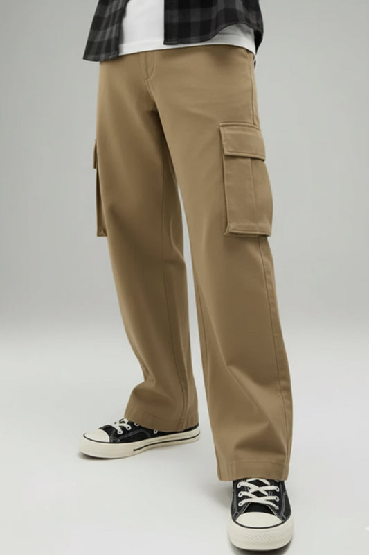 Beige Flap Pocket Woven Exclusive Cargo Pant