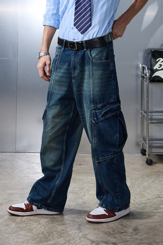 Tinted Blue Cargo Denim Pants