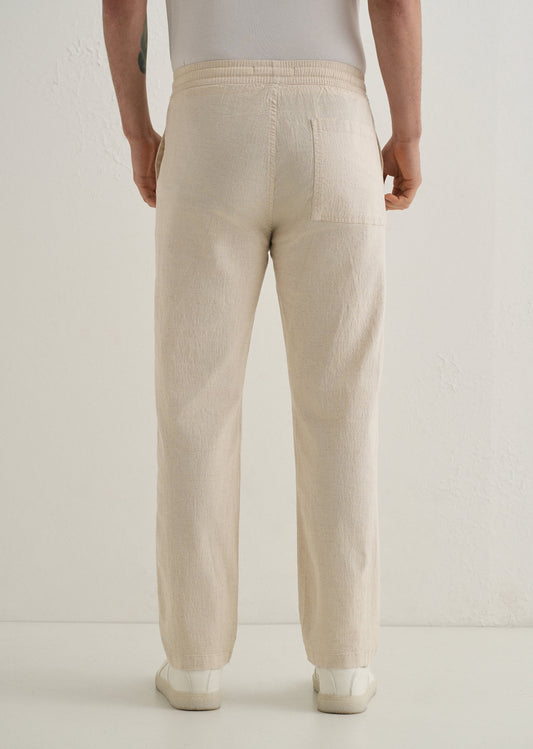 Beige Drawstring Cotton Linen Pant