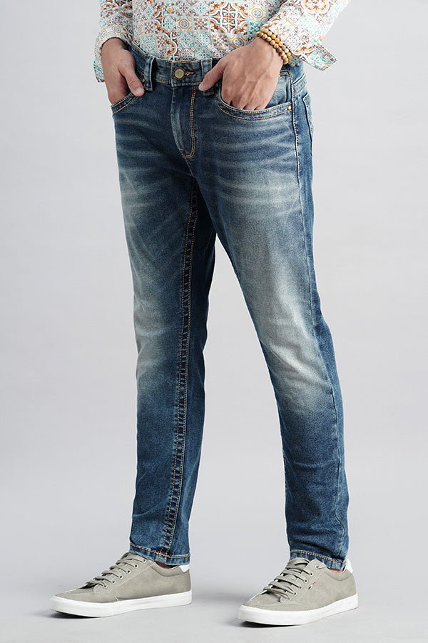 Med Blue 5 Pocket Low-Rise Ankle Length Jeans