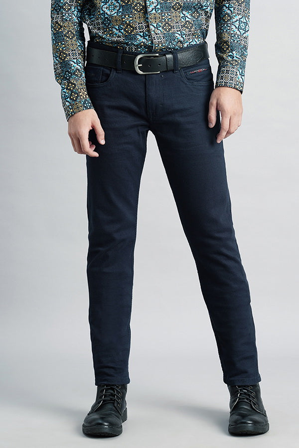 Dk Blue 5 Pocket Mid-Rise Slim Fit Jeans