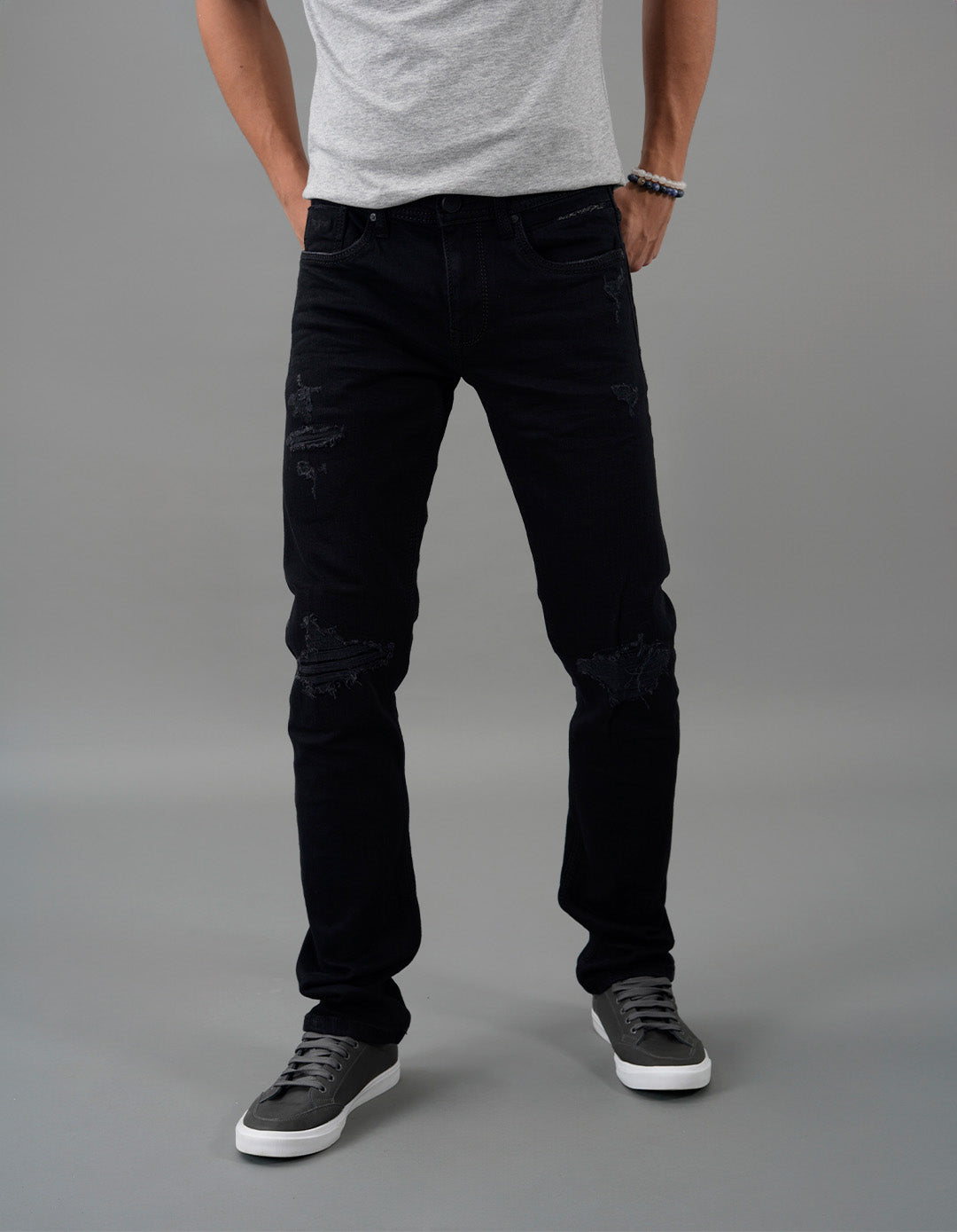 Black 5 Pocket Mid-Rise Slim Straight Fit Jeans