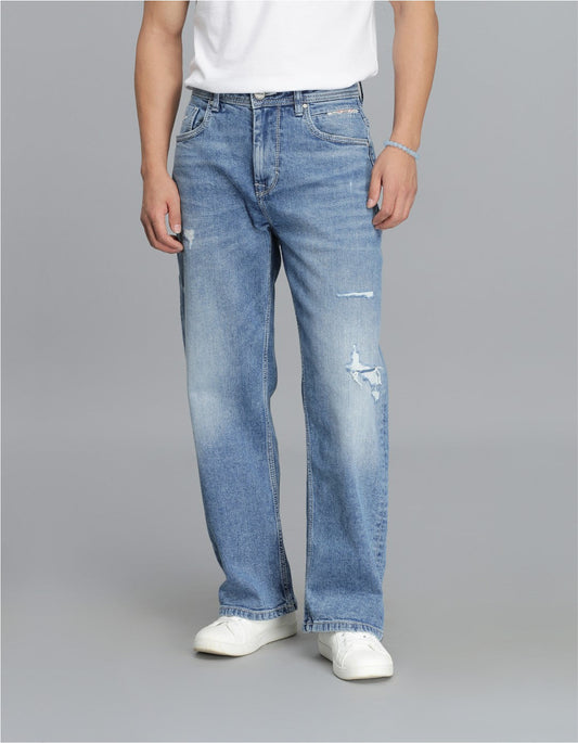 Med Blue 5 Pocket Midrise Loose Fit Cropped jeans