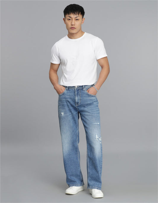 Med Blue 5 Pocket Midrise Loose Fit Cropped jeans