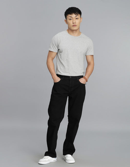 Black 5 Pocket Midrise, Comfort Straight Fit Cropped Jeans