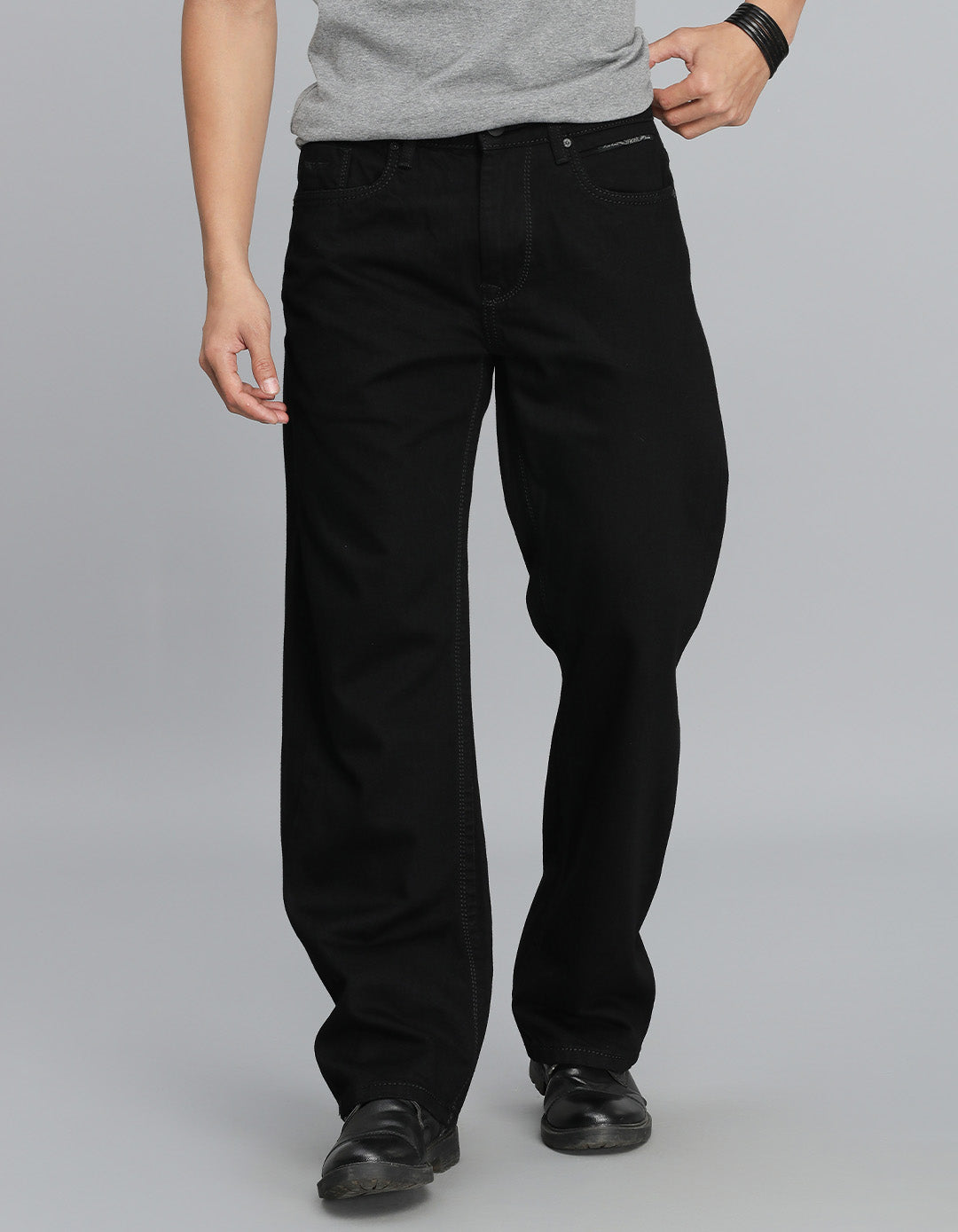 Black 5 Pocket Midrise Loose Fit Jeans