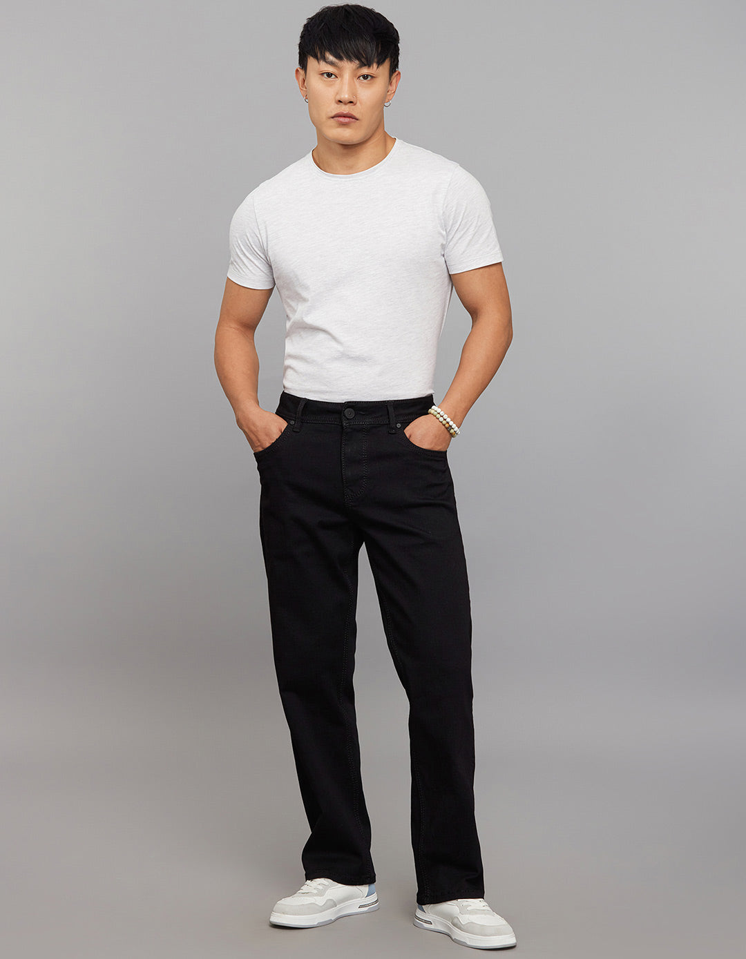 Black 5 Pocket Cropped Mid Rise, Comfort & Straight Fit Stretch Jeans